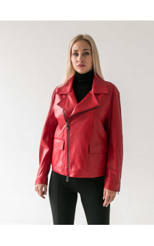 Классическая куртка-косуха красного цвета из натуральной кожи - фото 1