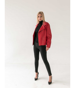 Класична куртка-косуха червоного кольору з натуральної шкіри - фото 8