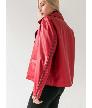 Класична куртка-косуха червоного кольору з натуральної шкіри - фото 5