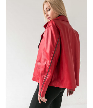 Класична куртка-косуха червоного кольору з натуральної шкіри - фото 4