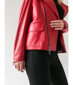 Класична куртка-косуха червоного кольору з натуральної шкіри - фото 1