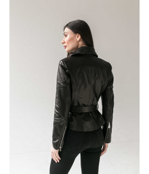Короткая кожаная куртка чёрного цвета - фото 10