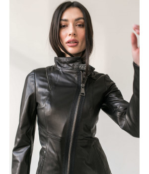 Стильна куртка чорного кольору з натуральної шкіри - фото 5