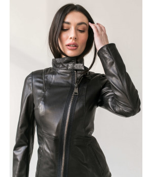 Стильна куртка чорного кольору з натуральної шкіри - фото 4