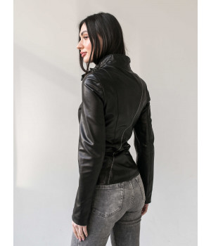 Стильна куртка чорного кольору з натуральної шкіри - фото 3