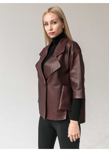 Стильна шкіряна куртка-піджак із натуральної шкіри коричневого кольору - фото 1