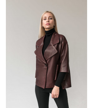 Стильна шкіряна куртка-піджак із натуральної шкіри коричневого кольору - фото 3