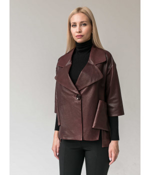 Стильна шкіряна куртка-піджак із натуральної шкіри коричневого кольору - фото 0