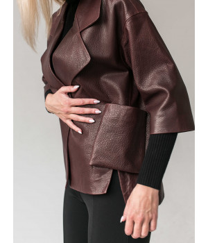 Стильна шкіряна куртка-піджак із натуральної шкіри коричневого кольору - фото 7