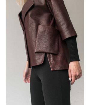 Стильна шкіряна куртка-піджак із натуральної шкіри коричневого кольору - фото 2