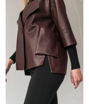 Стильна шкіряна куртка-піджак із натуральної шкіри коричневого кольору - фото 4