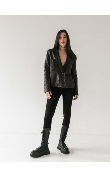 Стильна шкіряна куртка-піджак чорного кольору - фото 1