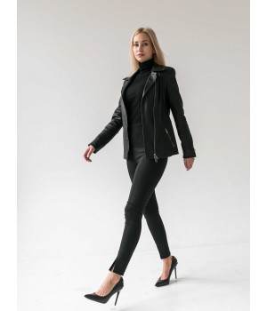 Класична жіноча куртка з натуральної шкіри чорного кольору - фото 2