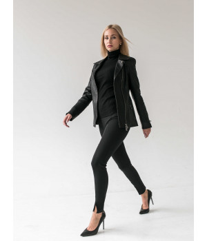 Класична жіноча куртка з натуральної шкіри чорного кольору - фото 1