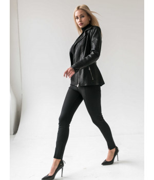 Женская классическая куртка из натуральной кожи чёрного цвета - фото 3