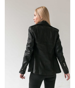 Женская классическая куртка из натуральной кожи чёрного цвета - фото 6