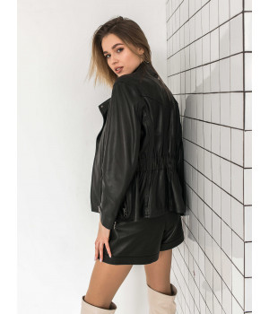 Жіноча шкіряна куртка з натуральної шкіри чорного кольору - фото 2