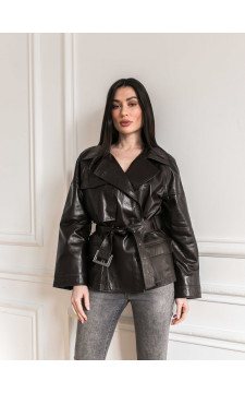 Женская куртка из натуральной кожи чёрного цвета в стиле OWERSIZE - фото 1