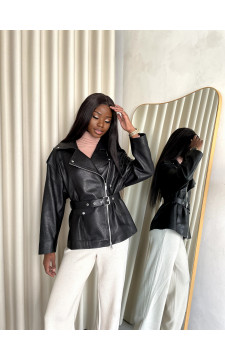 Стильна куртка із натуральної шкіри чорного кольору в стилі OWERSIZE - фото 1