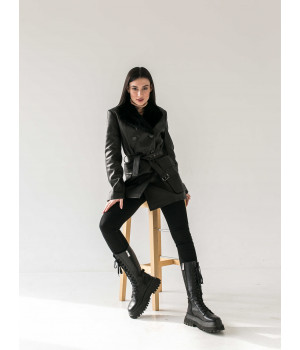 Жіноча куртка чорного кольору з натуральної шкіри з норковим коміром - фото 0