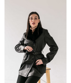Жіноча куртка чорного кольору з натуральної шкіри з норковим коміром - фото 4
