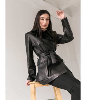 Жіноча куртка чорного кольору з натуральної шкіри з норковим коміром - фото 3