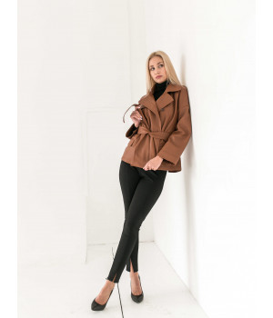 Жіноча шкіряна куртка коричневого кольору - фото 2