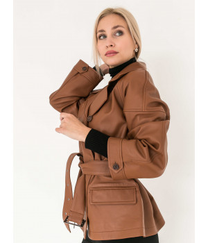 Жіноча шкіряна куртка коричневого кольору - фото 4