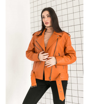 Стильна куртка-косуха оранжевого кольору з натуральної шкіри - фото 6