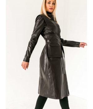 Пальто жіноче з натуральної шкіри чорного кольору - фото 18