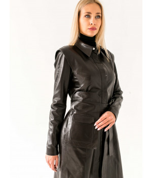 Пальто жіноче з натуральної шкіри чорного кольору - фото 19
