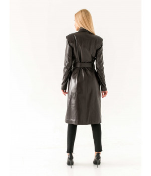 Пальто жіноче з натуральної шкіри чорного кольору - фото 17