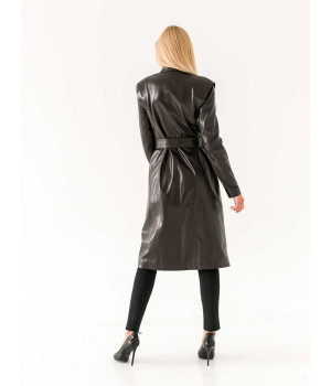 Пальто жіноче з натуральної шкіри чорного кольору - фото 16