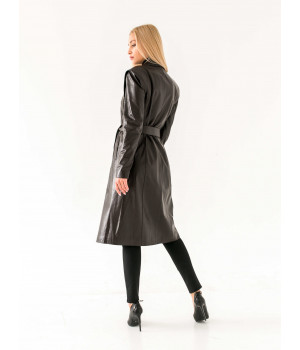 Пальто жіноче з натуральної шкіри чорного кольору - фото 13