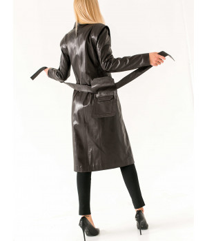 Пальто жіноче з натуральної шкіри чорного кольору - фото 15