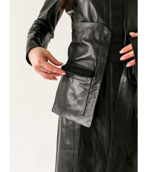 Пальто жіноче з натуральної шкіри чорного кольору - фото 9