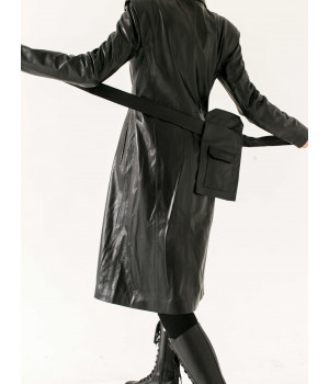 Пальто жіноче з натуральної шкіри чорного кольору - фото 10