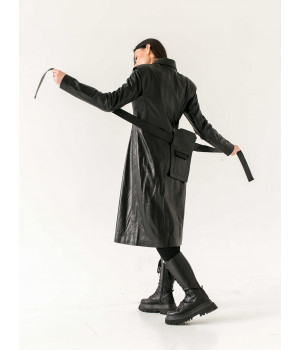 Пальто жіноче з натуральної шкіри чорного кольору - фото 1