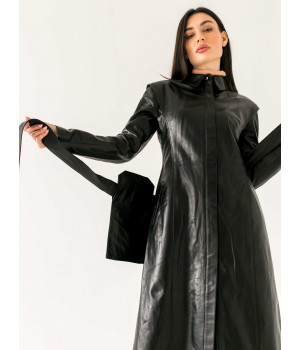 Пальто жіноче з натуральної шкіри чорного кольору - фото 21