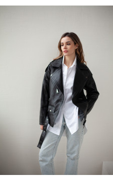 Женская кожаная куртка-косуха чёрного цвета - фото 1