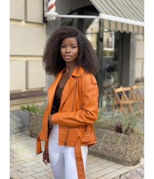 Стильна куртка-косуха оранжевого кольору з натуральної шкіри - фото 3