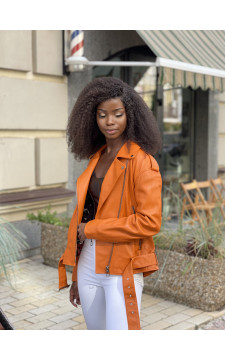 Стильна куртка-косуха оранжевого кольору з натуральної шкіри - фото 1