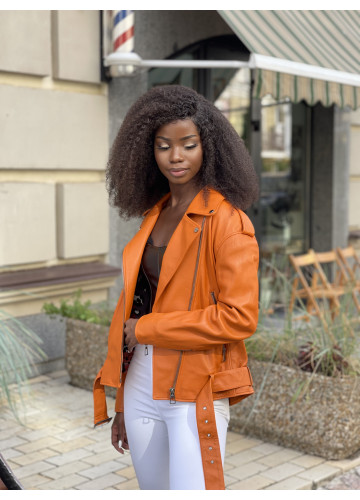 Стильна куртка-косуха оранжевого кольору з натуральної шкіри - фото 1
