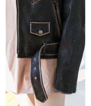 Стильна утеплена куртка-косуха з коміром з хутра овчини у стилі ВІНТАЖ - фото 2