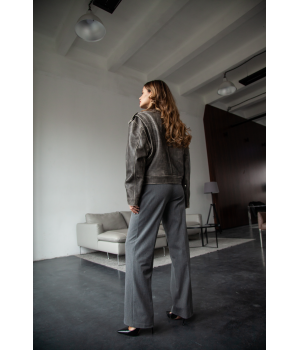 Жіноча куртка-косуха з шкіри теляти сірого кольору в стилі ВІНТАЖ - фото 5