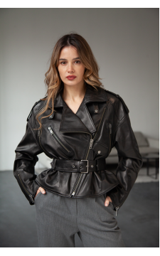 Жіноча куртка OVERSIZE з натуральної шкіри чорного кольору - фото 1