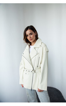 Стильная женская куртка из натуральной кожи молочного цвета - фото 1
