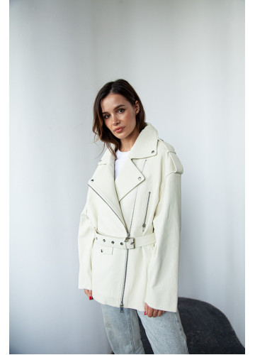 Стильна жіноча куртка із натуральної шкіри молочного кольору - фото 1