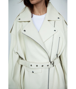 Стильна жіноча куртка із натуральної шкіри молочного кольору - фото 0