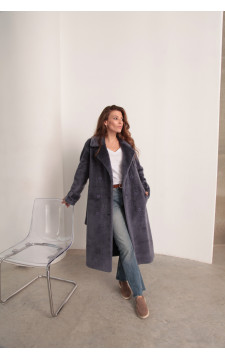 Жіноча дублянка-пальто сірого кольору з натуральної вовни - фото 1